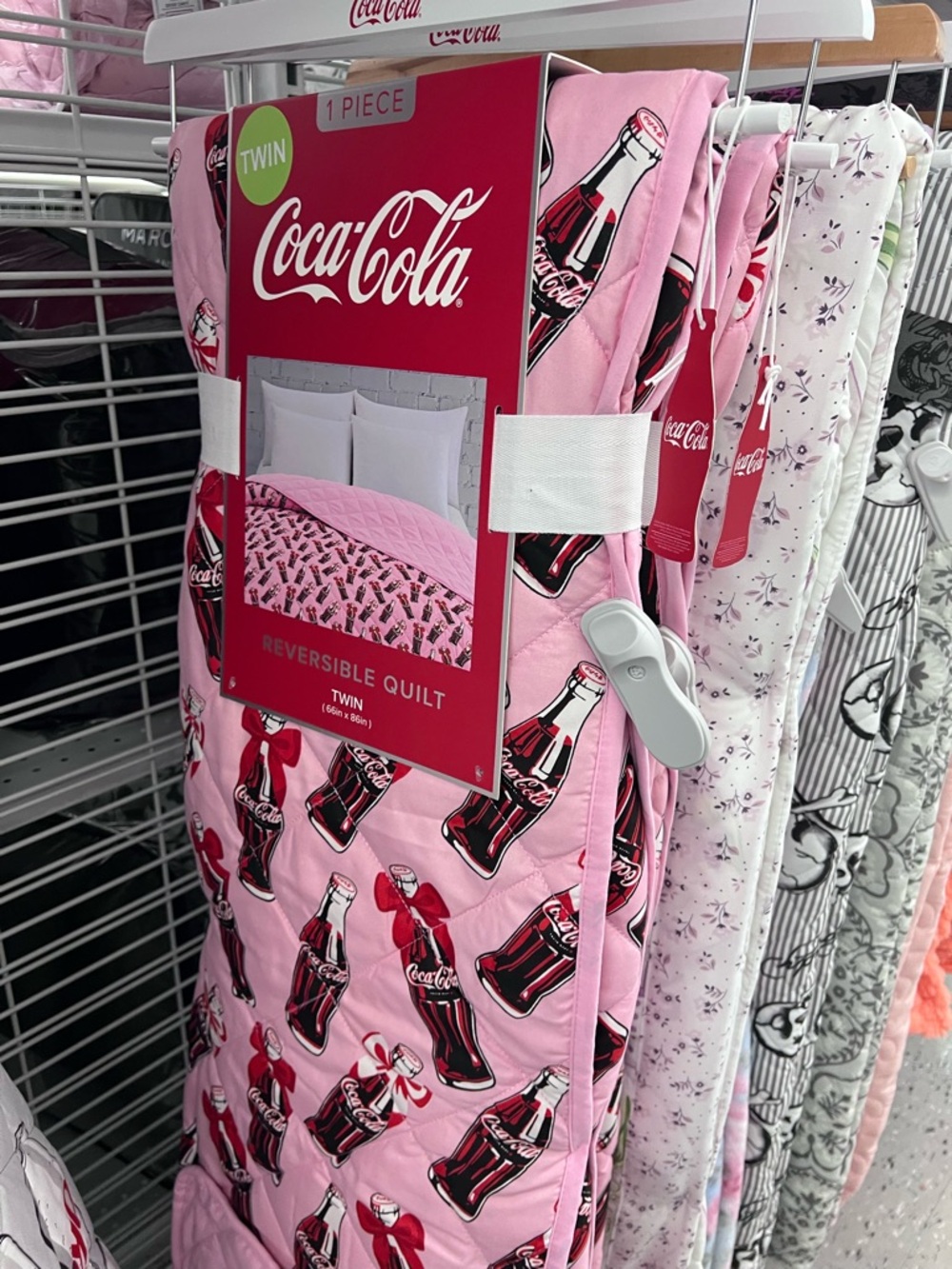 Coca Cola Pink Bottle-Print Reversible Twin Quilt